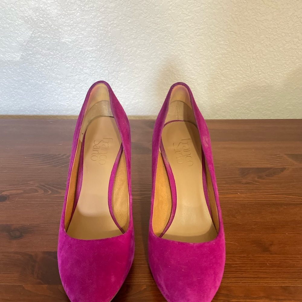 Franco Sarto wedge heel women 7.5 Fuchsia Calix suede leather cork